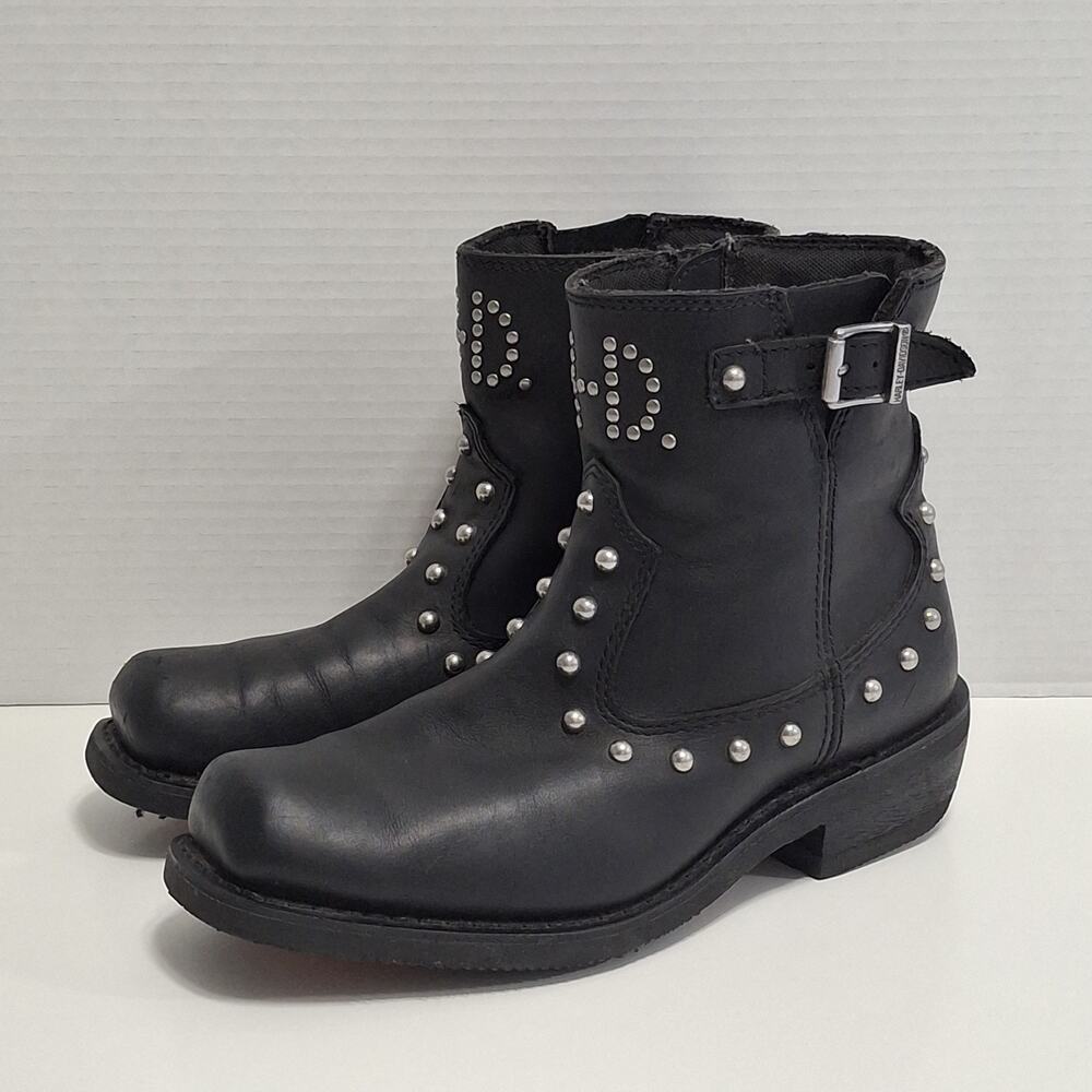 Harley Davidson Boots Size 9M Women's Studs Black Motorcycle Riding Ankle 087079